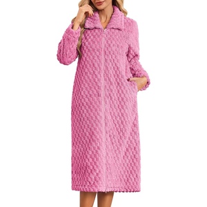 Ekouaer Womens Fluffy Zipper Robes Warm Fleece Housecoat Soft Cozy Bathrobe(Light Pink)
