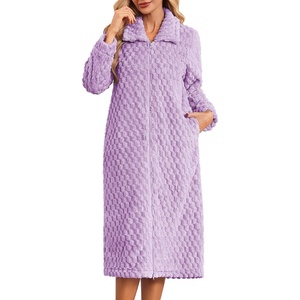 Ekouaer Womens Fluffy Zipper Robes Warm Fleece Housecoat Soft Cozy Bathrobe(Purple)