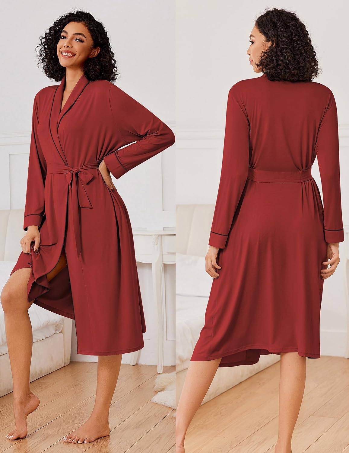 image:imageEkouaer Kimono Robes for Women Long Lightweight Knit Soft BathrobeWine Red
