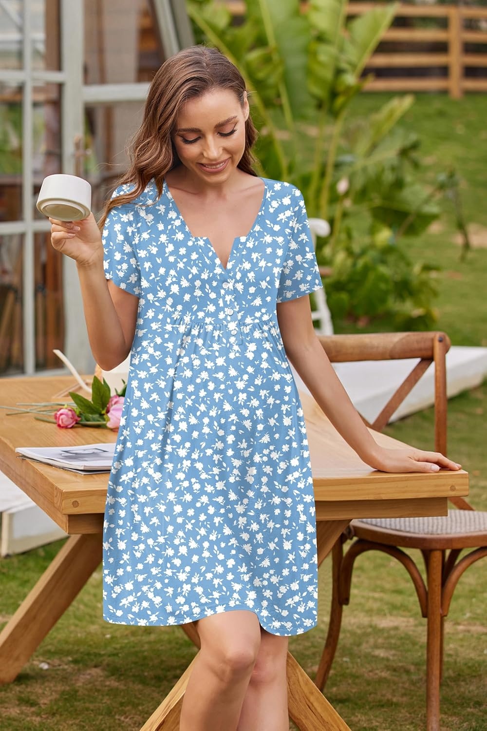 image:imageEkouaer Labor and Delivery Gown Maternity Nursing Nightgown BreastfeedingBlue Floral