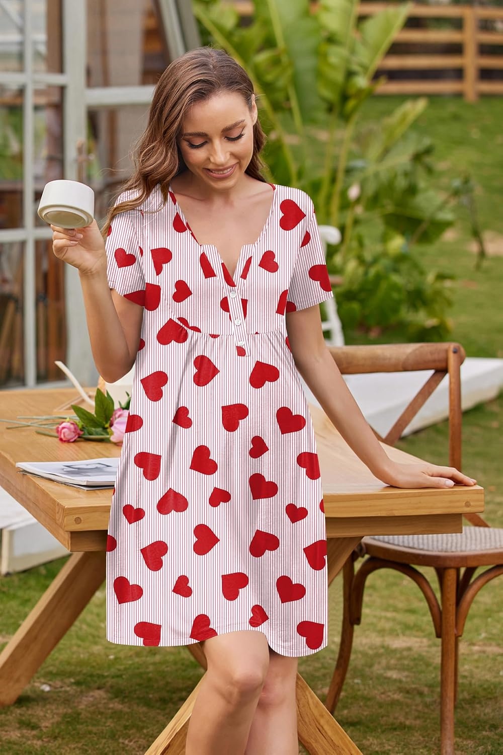 image:imageEkouaer Labor and Delivery Gown Maternity Nursing Nightgown BreastfeedingHeart Print