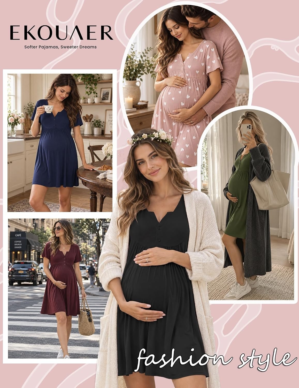 image:imageEkouaer Labor and Delivery Gown Maternity Nursing Nightgown BreastfeedingHeart Print
