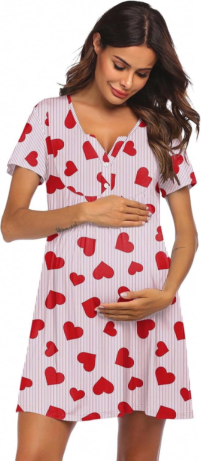 image:imageEkouaer Labor and Delivery Gown Maternity Nursing Nightgown BreastfeedingHeart Print