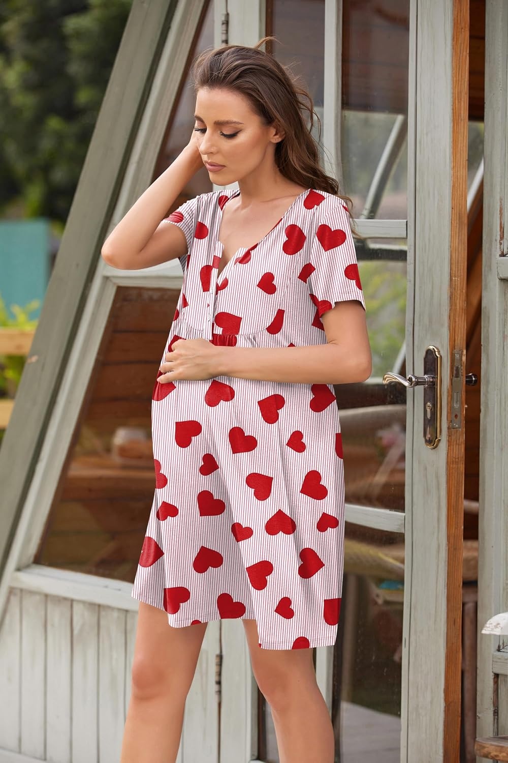 image:imageEkouaer Labor and Delivery Gown Maternity Nursing Nightgown BreastfeedingHeart Print