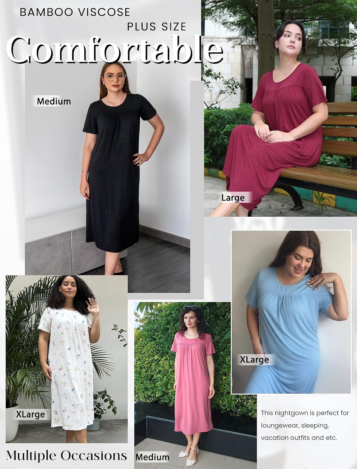 image:imageEkouaer Long Nightgowns for Women Bamboo Viscose Short Sleeve House Dresses1 Daisy Green