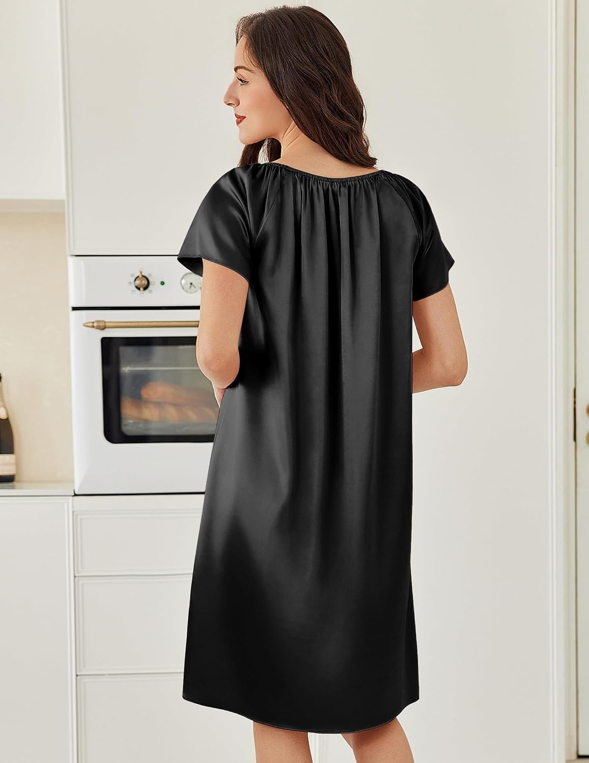 image:imageEkouaer Nightgown for Women Satin Silk Night Gown Loose Plus Size SleepwearBlue GreenBlack