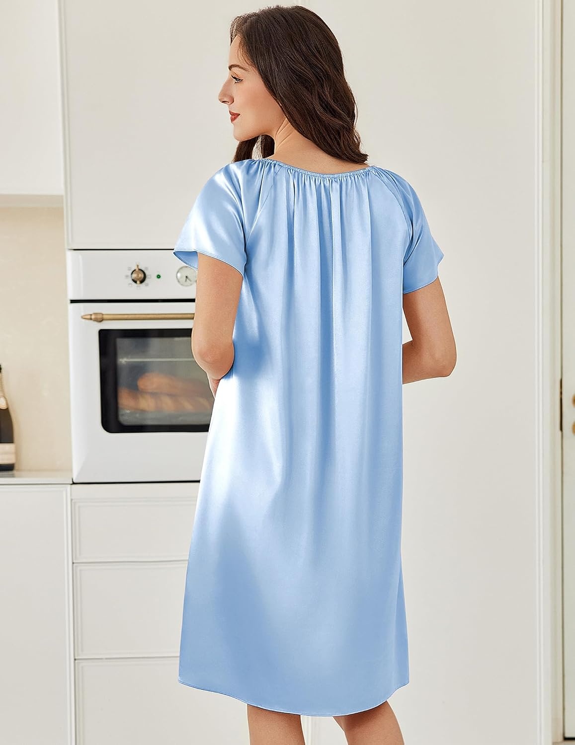 image:imageEkouaer Nightgown for Women Satin Silk Night Gown Loose Plus Size SleepwearBlue GreenLight Blue