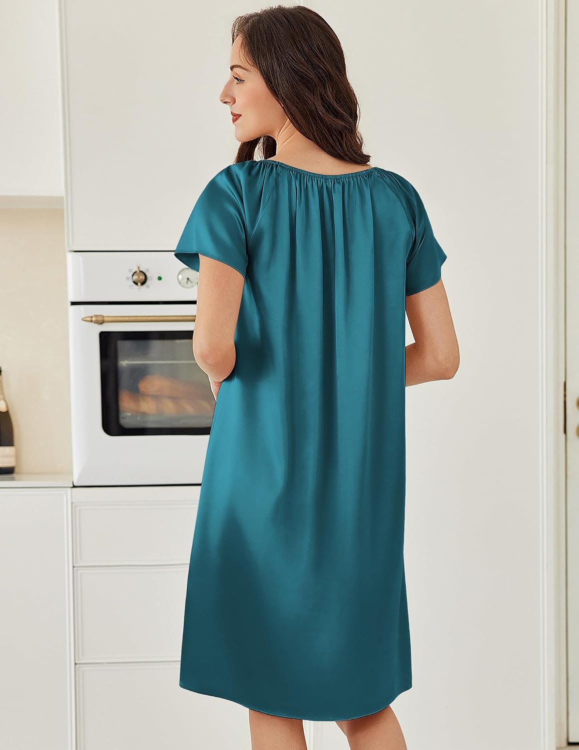 image:imageEkouaer Nightgown for Women Satin Silk Night Gown Loose Plus Size SleepwearBlue GreenNavy Blue
