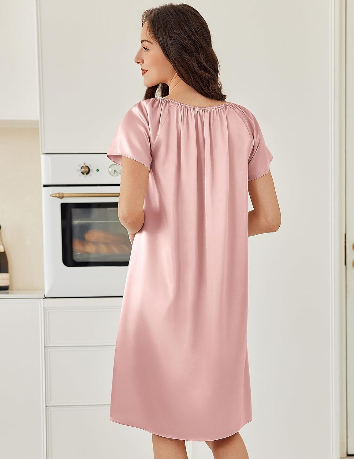 image:imageEkouaer Nightgown for Women Satin Silk Night Gown Loose Plus Size SleepwearPinkBlack