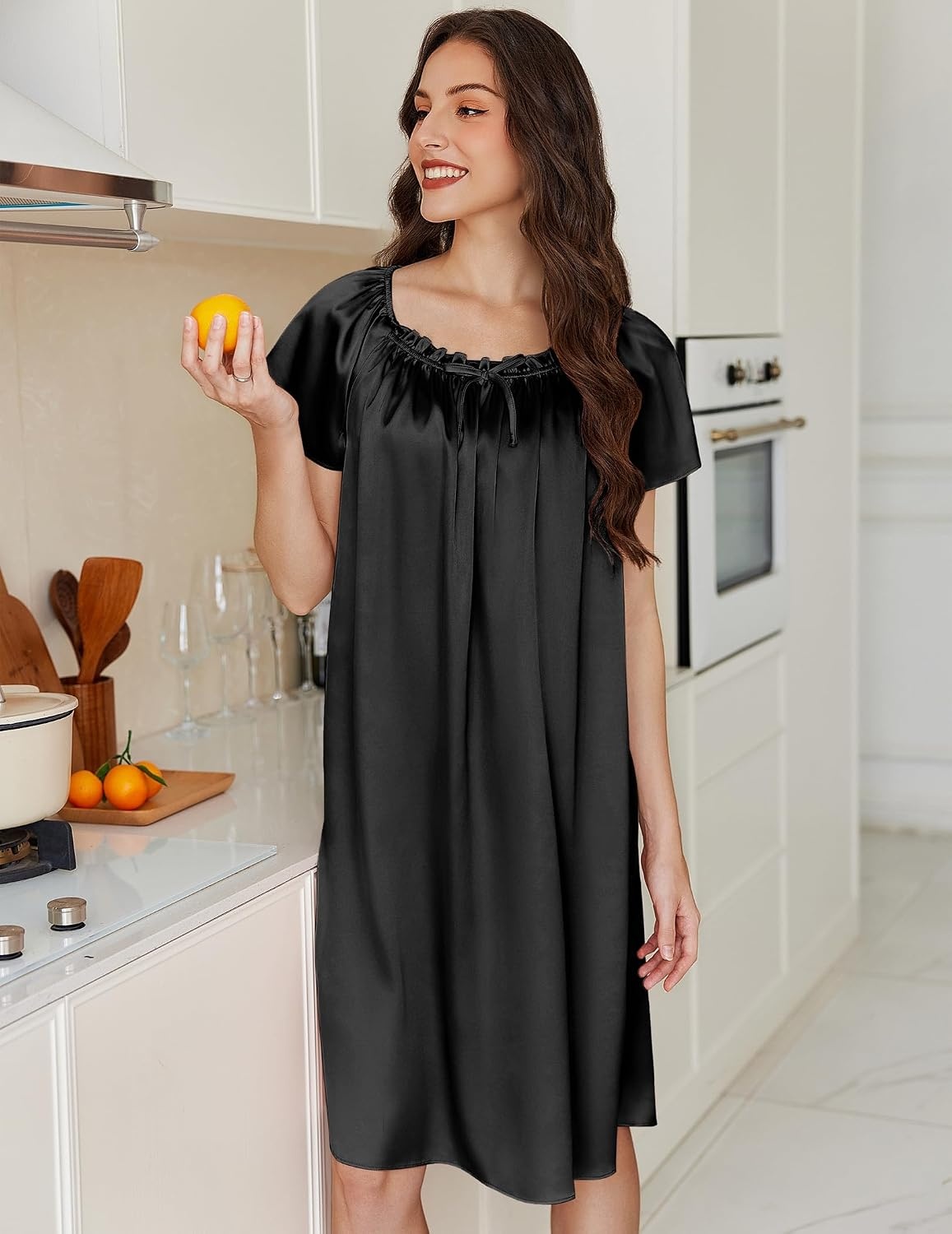 image:imageEkouaer Nightgown for Women Satin Silk Night Gown Loose Plus Size SleepwearPinkBlack