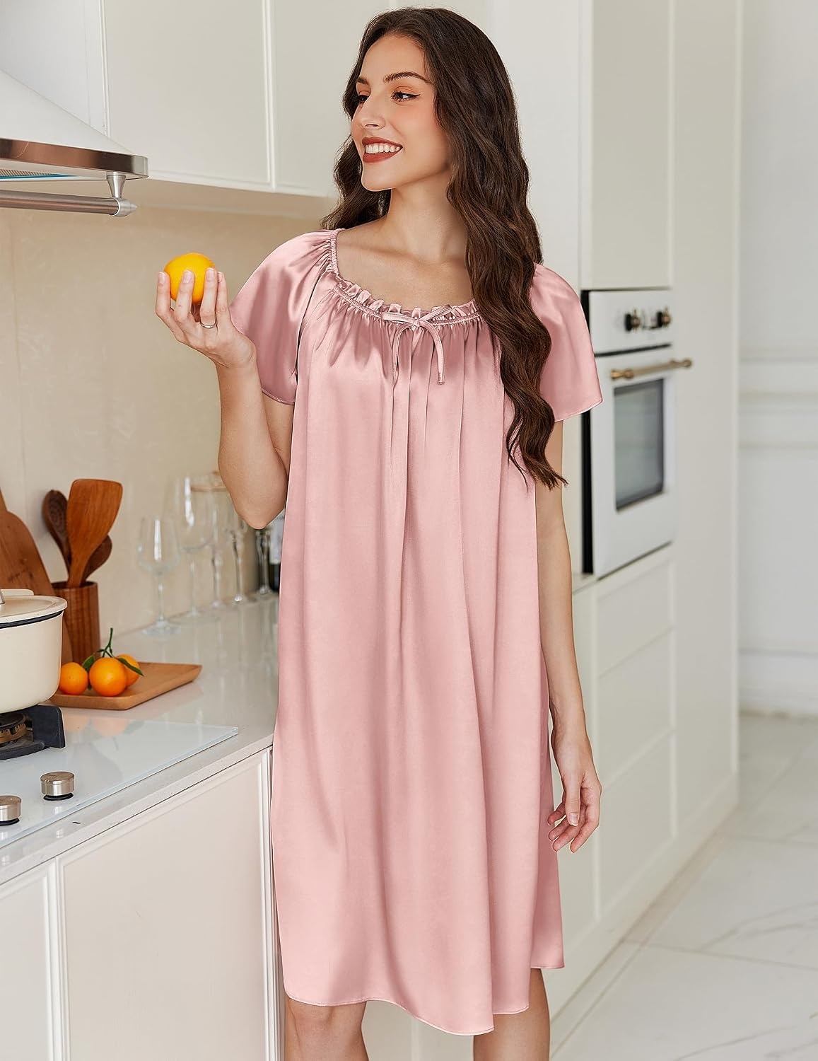 image:imageEkouaer Nightgown for Women Satin Silk Night Gown Loose Plus Size SleepwearPinkPurple