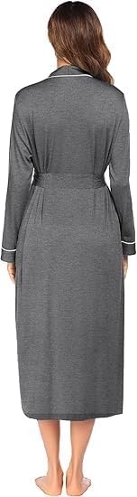 image:imageEkouaer Women Kimono Robes Full Length Knit Bathrobe Lightweight Soft Sleepwear Vneck Casual Ladies LoungewearGrey