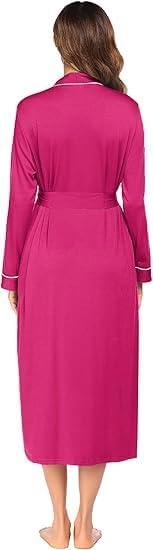 image:imageEkouaer Women Kimono Robes Full Length Knit Bathrobe Lightweight Soft Sleepwear Vneck Casual Ladies LoungewearPink