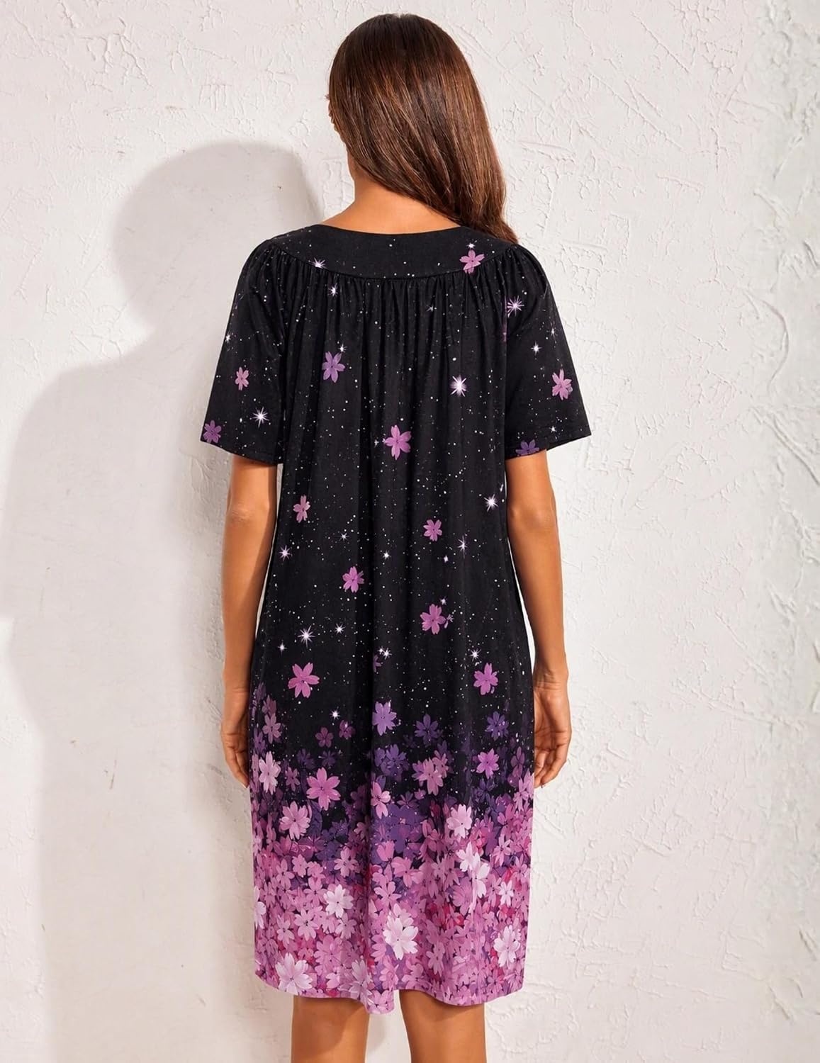 image:imageEkouaer Womens House Dress Floral Print Nightgown with Pockets Mumu DressBlack Sakura