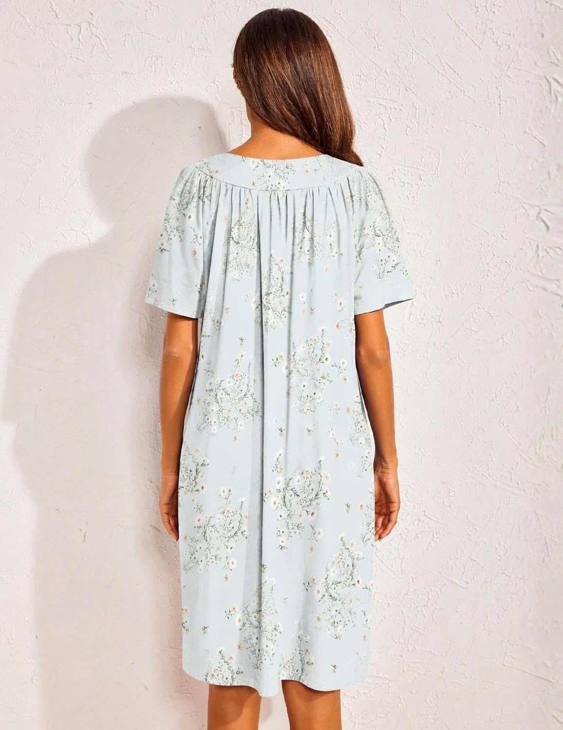 image:imageEkouaer Womens House Dress Floral Print Nightgown with Pockets Mumu DressLight Green Daisies