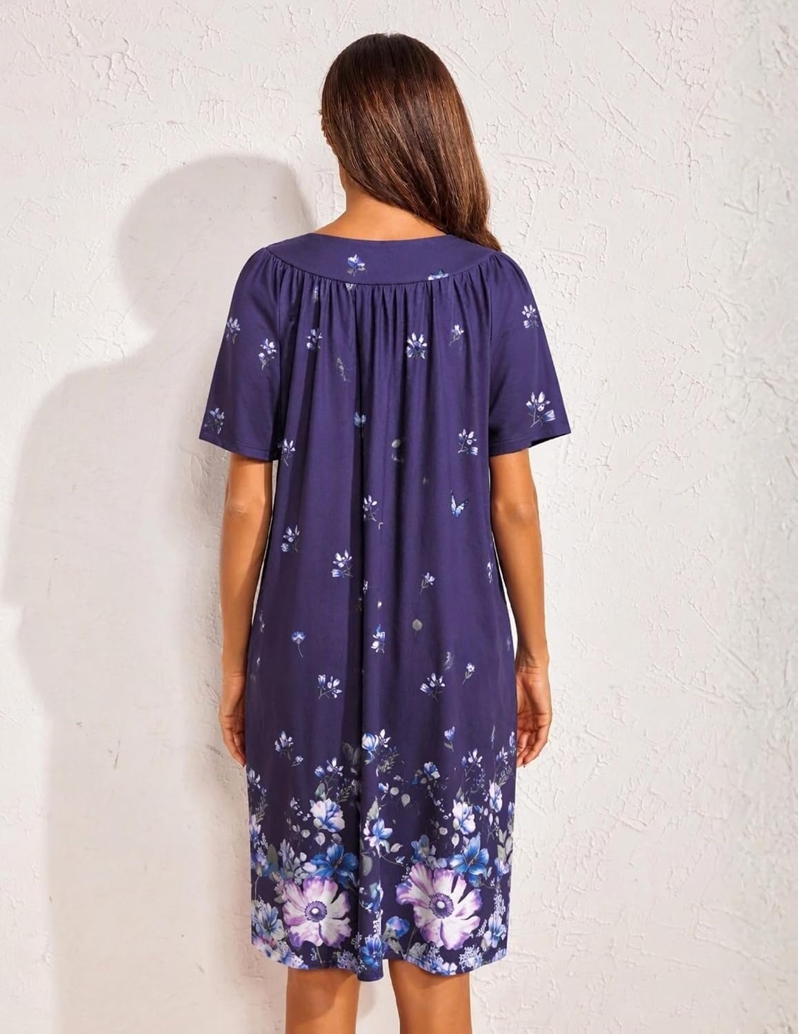 image:imageEkouaer Womens House Dress Floral Print Nightgown with Pockets Mumu DressPurple Butterfly Flower