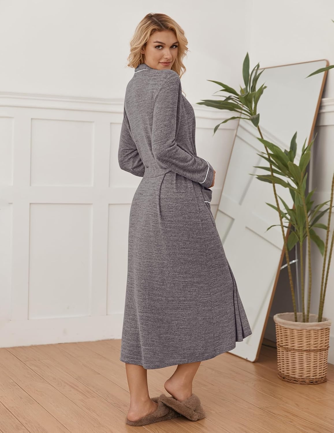 image:imageEkouaer Womens Robe Long Lightweight Bathrobe Soft Light Bath Robe S3XLAdim Gray