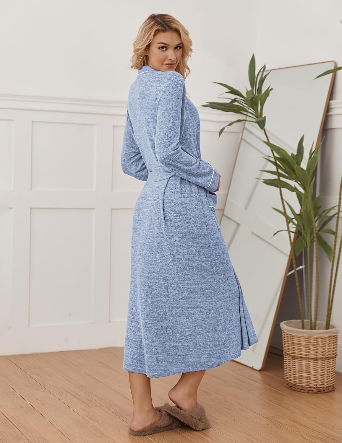 image:imageEkouaer Womens Robe Long Lightweight Bathrobe Soft Light Bath Robe S3XLAlight Blue