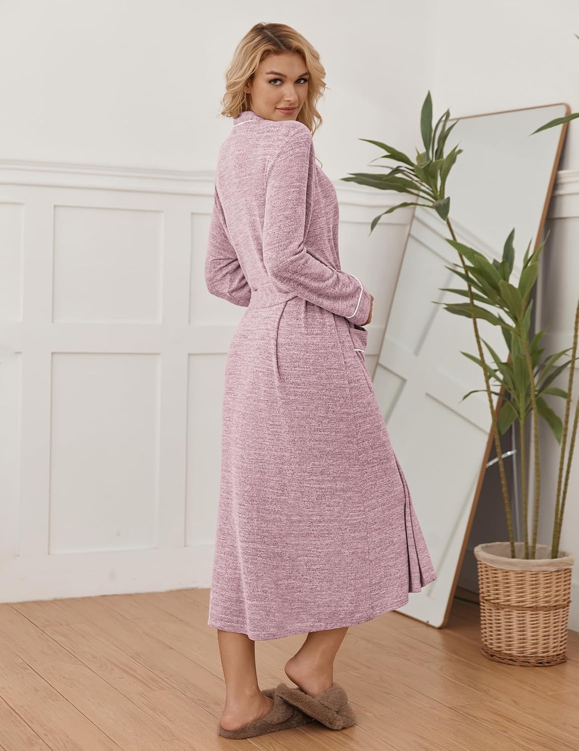 image:imageEkouaer Womens Robe Long Lightweight Bathrobe Soft Light Bath Robe S3XLApink