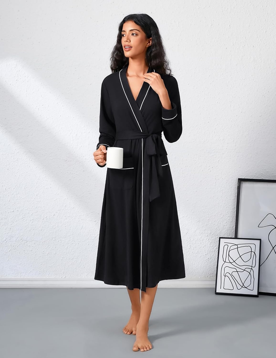 image:imageEkouaer Womens Robe Long Lightweight Bathrobe Soft Light Bath Robe S3XLBlack