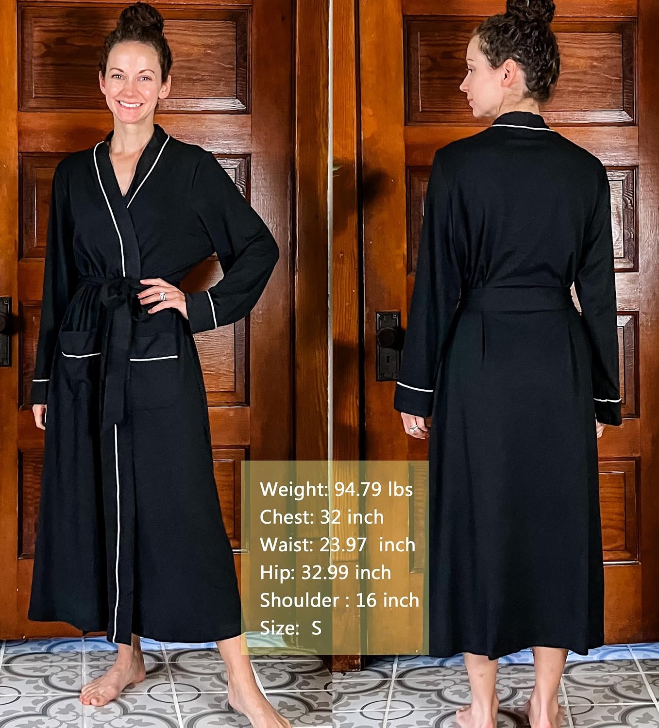 image:imageEkouaer Womens Robe Long Lightweight Bathrobe Soft Light Bath Robe S3XLBlack