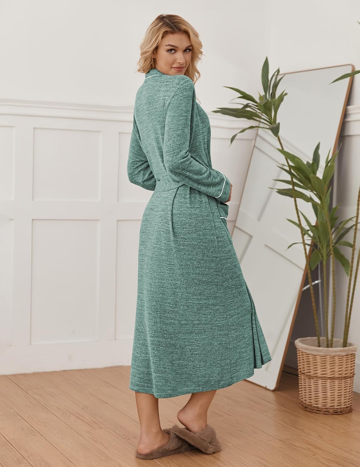 image:imageEkouaer Womens Robe Long Lightweight Bathrobe Soft Light Bath Robe S3XLBright Green