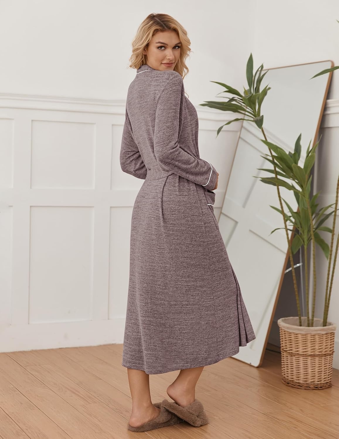 image:imageEkouaer Womens Robe Long Lightweight Bathrobe Soft Light Bath Robe S3XLLight Brown