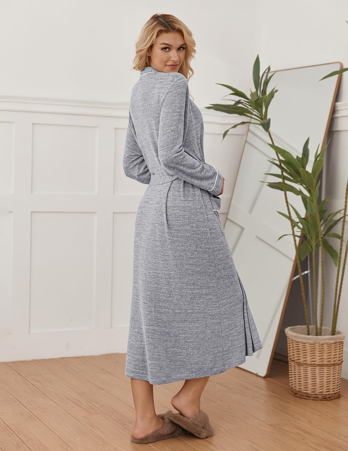 image:imageEkouaer Womens Robe Long Lightweight Bathrobe Soft Light Bath Robe S3XLLight Grey