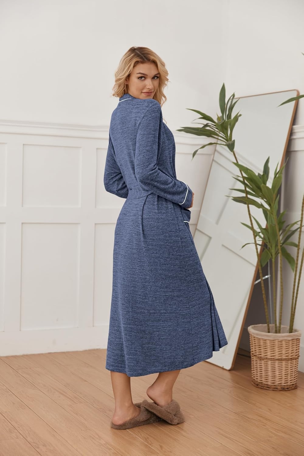 image:imageEkouaer Womens Robe Long Lightweight Bathrobe Soft Light Bath Robe S3XLNavy Blue