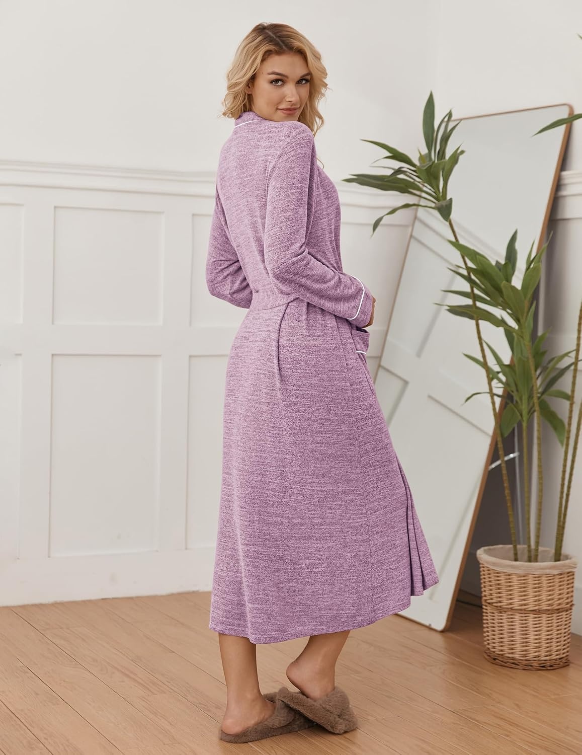 image:imageEkouaer Womens Robe Long Lightweight Bathrobe Soft Light Bath Robe S3XLPurple