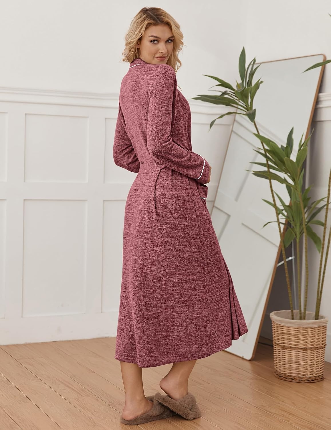 image:imageEkouaer Womens Robe Long Lightweight Bathrobe Soft Light Bath Robe S3XLRed