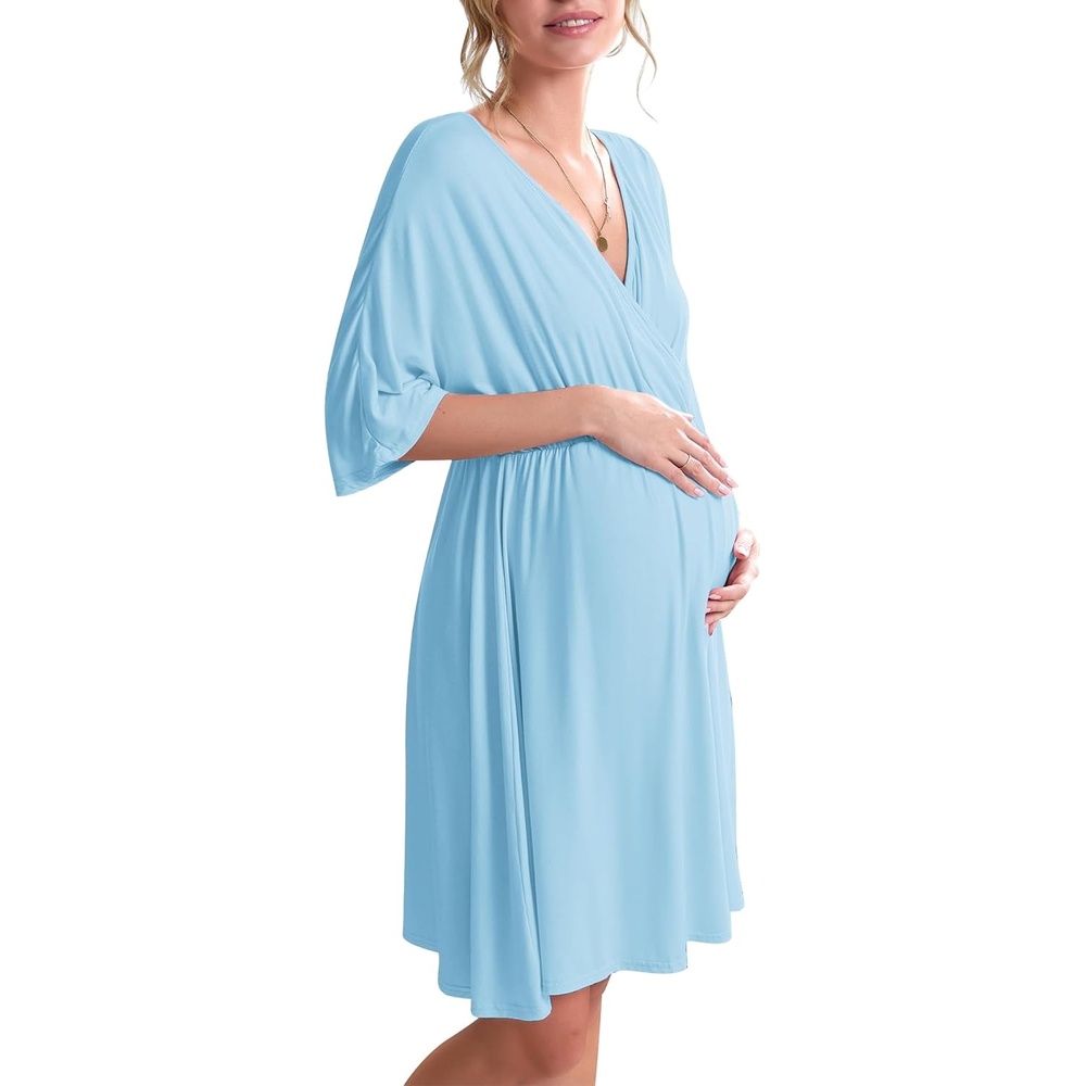 image:imageEkouaer 3 in 1 LaborDeliveryHospital Gown 2 Pack Maternity Dress Nursing Nightgown SleepwearLight Blue