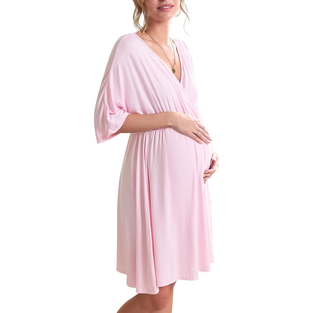 image:imageEkouaer 3 in 1 LaborDeliveryHospital Gown 2 Pack Maternity Dress Nursing Nightgown SleepwearLight Pink