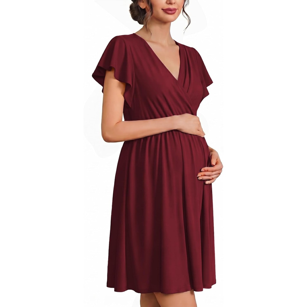image:imageEkouaer Cotton Labor and Delivery Gown Nursing Nightgown Pajamas DressWine Red