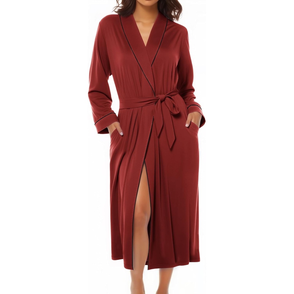 image:imageEkouaer Kimono Robes for Women Long Lightweight Knit Soft BathrobeWine Red