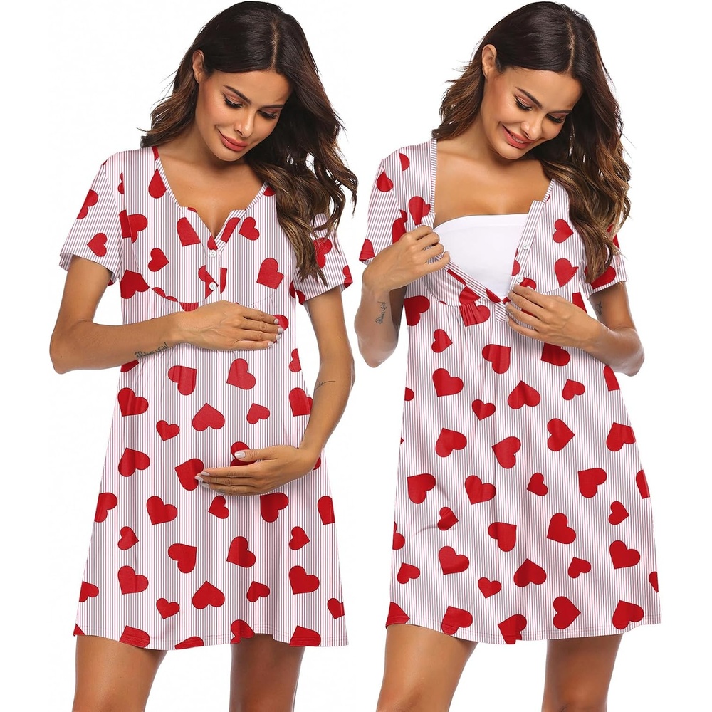image:imageEkouaer Labor and Delivery Gown Maternity Nursing Nightgown BreastfeedingHeart Print