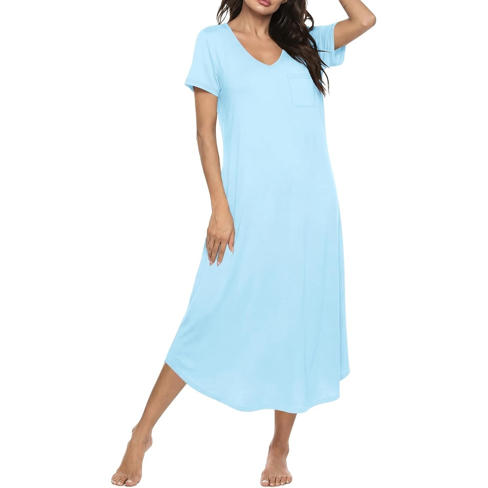 image:imageEkouaer Long Nightgowns for Women Bamboo Viscose Short Sleeve SleepshirtAqua Green