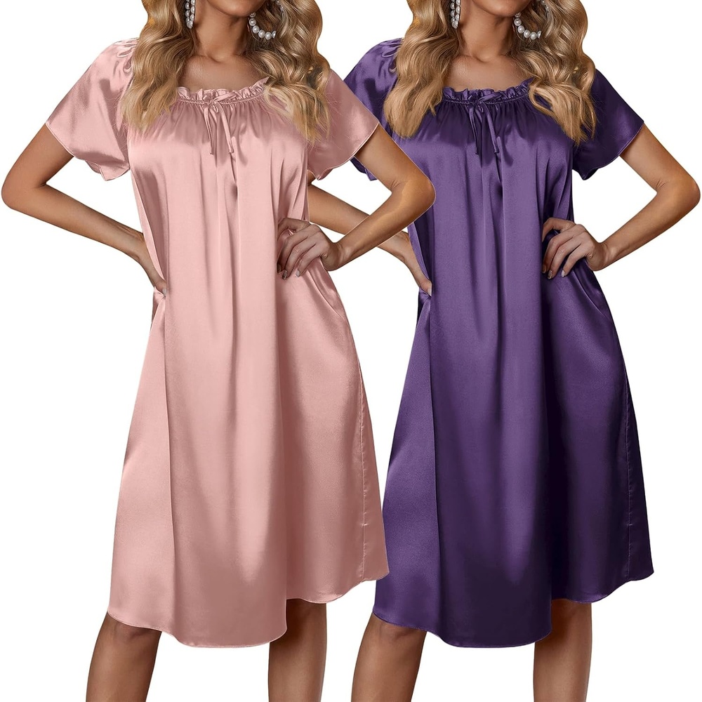 image:imageEkouaer Nightgown for Women Satin Silk Night Gown Loose Plus Size SleepwearPinkPurple