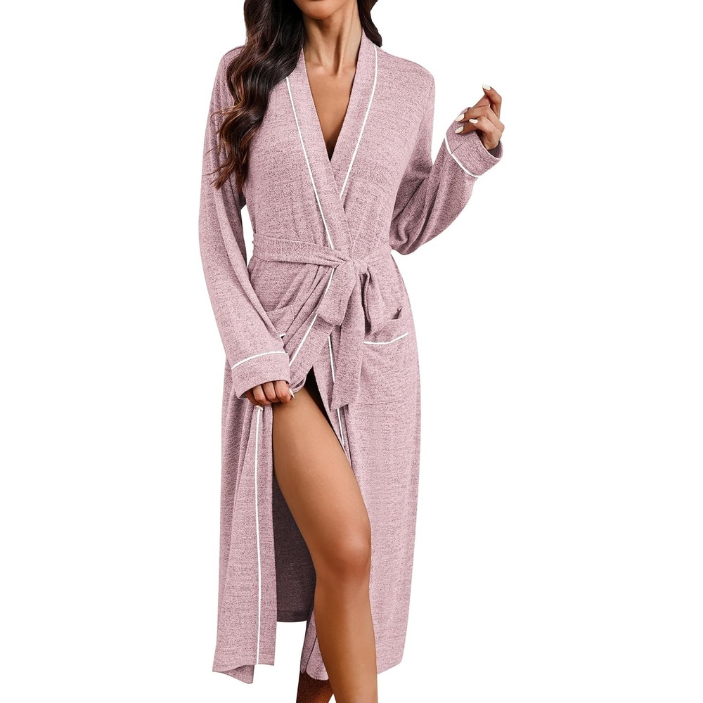 image:imageEkouaer Womens Robe Long Lightweight Bathrobe Soft Light Bath Robe S3XLApink