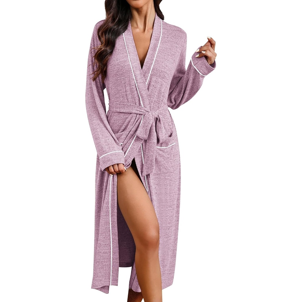image:imageEkouaer Womens Robe Long Lightweight Bathrobe Soft Light Bath Robe S3XLPurple