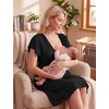 Ekouaer Cotton Labor and Delivery Gown Nursing Nightgown Pajamas Dress(Black)
