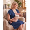 Ekouaer Cotton Labor and Delivery Gown Nursing Nightgown Pajamas Dress(Navy)