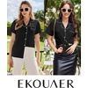 Ekouaer Cotton Pajamas Set for Women Short Sleeve Sleepwear Button Down Pjs(Black)
