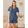Ekouaer Cotton Pajamas Set for Women Short Sleeve Sleepwear Button Down Pjs(Navy Blue)