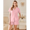 Ekouaer Cotton Pajamas Set for Women Short Sleeve Sleepwear Button Down Pjs(Pink)