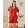 Ekouaer Cotton Pajamas Set for Women Short Sleeve Sleepwear Button Down Pjs(Red)