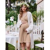 Ekouaer Labor and Delivery Gown for Hospital V Neck Maternity Nursing Dress(Khaki)