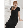 Ekouaer Long Nightgowns for Women Bamboo Viscose Short Sleeve Sleepshirt(Black)