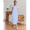 Ekouaer Long Nightgowns for Women Bamboo Viscose Short Sleeve Sleepshirt(Floral Blue)