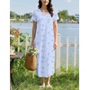 Ekouaer Long Nightgowns for Women Bamboo Viscose Short Sleeve Sleepshirt(Floral Blue)